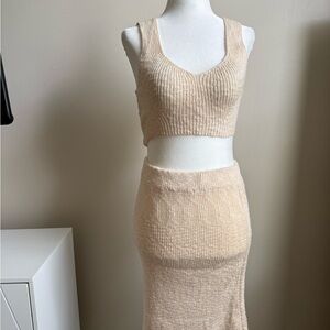 Cream Knit crop top and skirt set